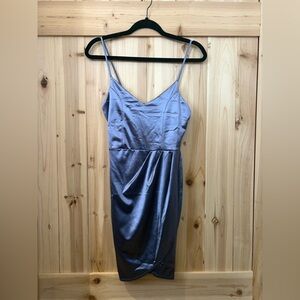 Lulu's Shimmery Slate Satin Slip Dress